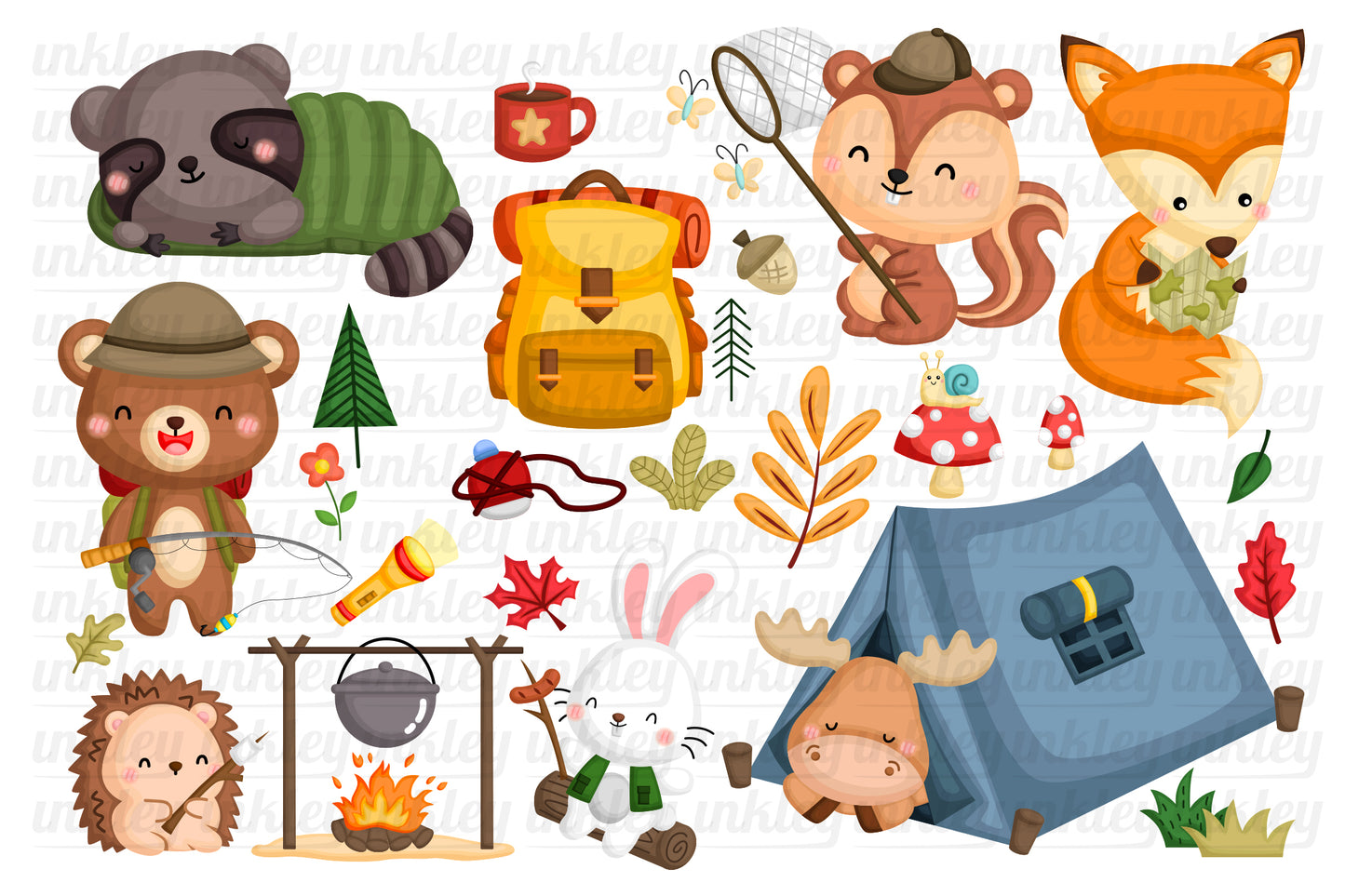 Animal and Camping Clipart - Cute Animal Camping