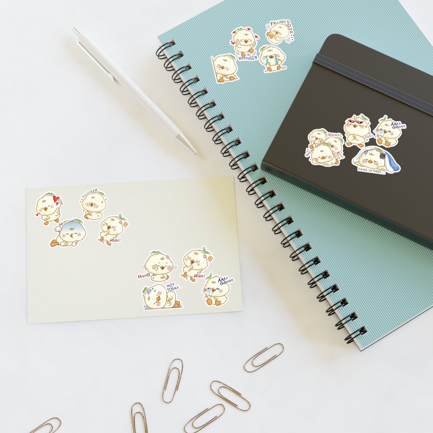 Cute Duck Emoji Sticker Sheet — Expressive Kawaii Planner & Laptop Decals