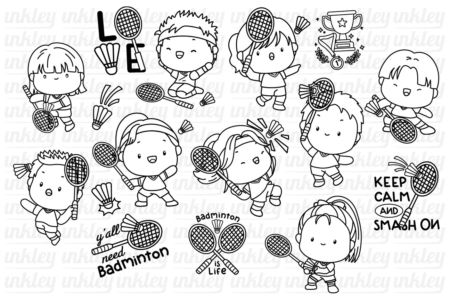 Badminton Clipart - Cute Sports Clip Art Coloring