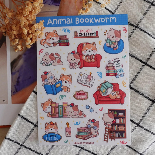 Animal Bookworm Sticker Sheet Series | Waterproof  | Aesthetic Sticker | Sticker Sheet Pack | Planner Sticker