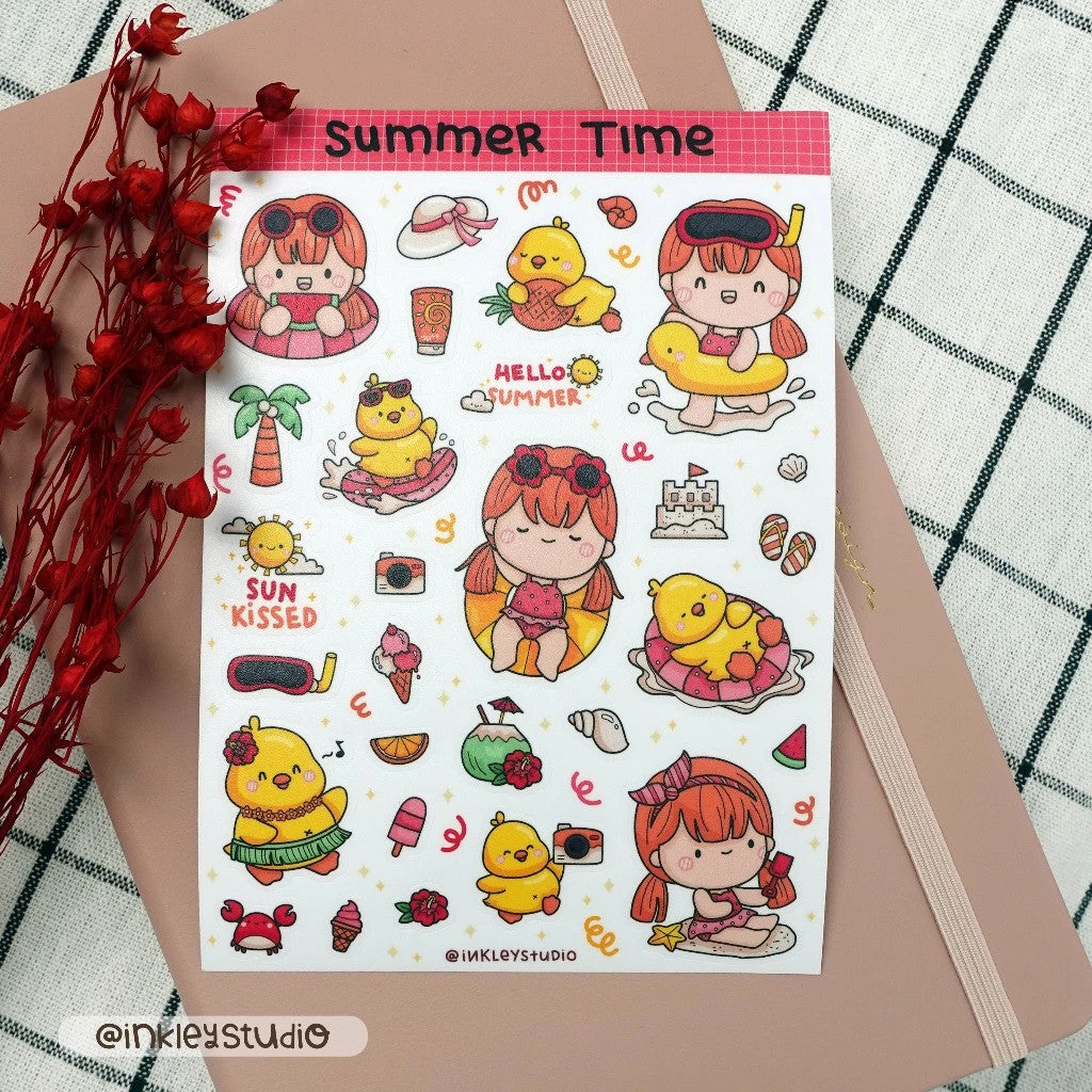 Summer Time Sticker Sheet  | Waterproof  | Aesthetic Sticker | Sticker Sheet Pack | Planner Sticker