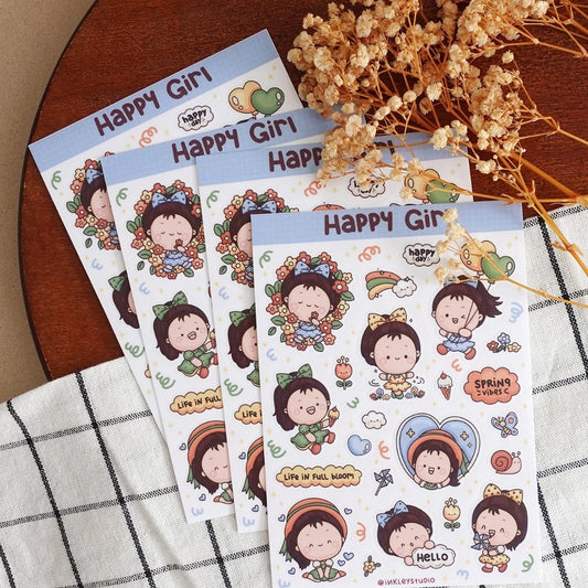 Happy Girl Sticker Sheet  | Waterproof  | Aesthetic Sticker | Sticker Sheet Pack | Planner Sticker