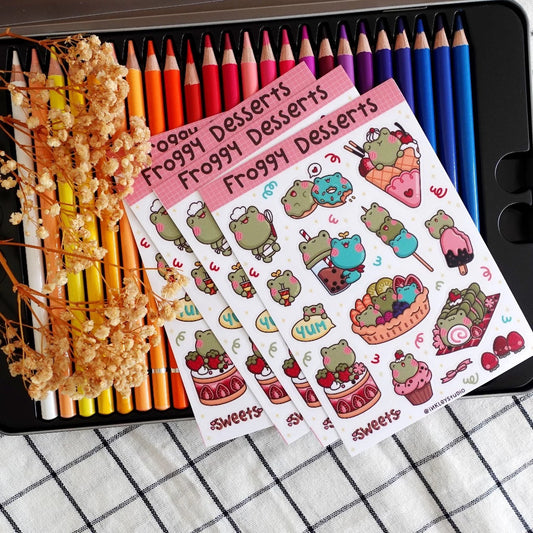 Froggy Dessert Sticker Sheet  | Waterproof  | Aesthetic Sticker | Sticker Sheet Pack | Planner Sticker