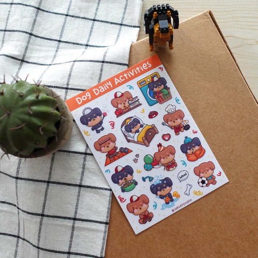 Dog Daily Activities Sticker Sheet Series | Waterproof  | Aesthetic Sticker | Sticker Sheet Pack | Planner Sticker