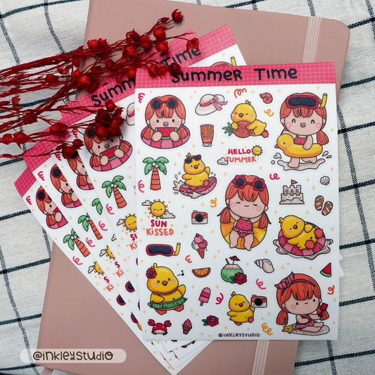 Summer Time Sticker Sheet  | Waterproof  | Aesthetic Sticker | Sticker Sheet Pack | Planner Sticker