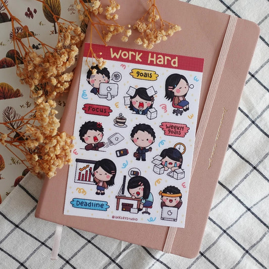 Work Hard Sticker Sheet Series | Waterproof  | Aesthetic Sticker | Sticker Sheet Pack | Planner Sticker