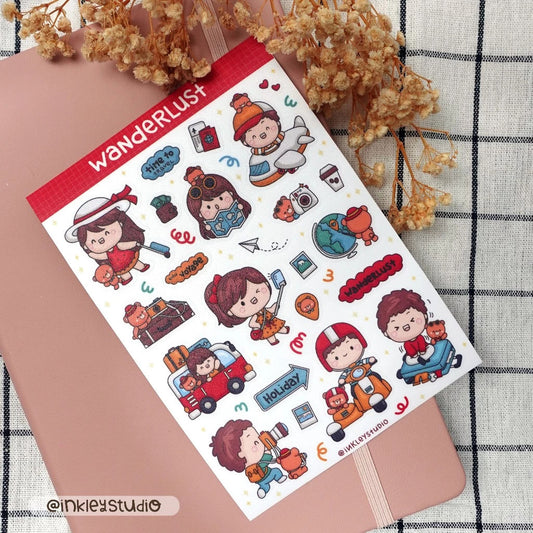 Wanderlust Sticker Sheet  | Waterproof  | Travelling Aesthetic Sticker | Travel Sticker Sheet Pack | Planner Sticker