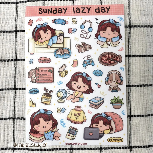 Sunday Lazy Day Sticker Sheet  | Waterproof  | Aesthetic Sticker | Sticker Sheet Pack | Planner Sticker