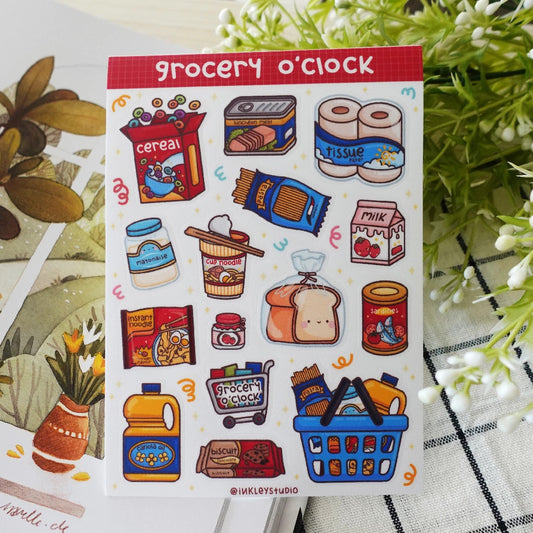 Grocery o'clock Sticker Sheet Series | Waterproof  | Aesthetic Sticker | Sticker Sheet Pack | Planner Sticker
