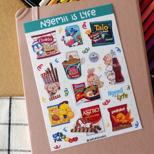 Indonesian Snack Ngemil Sticker Sheet  | Waterproof  | Aesthetic Sticker | Sticker Sheet Pack | Planner Sticker