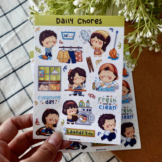 Daily Chores Sticker Sheet  | Waterproof  | Cleaning Aesthetic Sticker | Sticker Sheet Pack | Planner Sticker