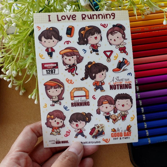 I Love Running Sticker Sheet  | Waterproof  | Aesthetic Sticker | Sticker Sheet Pack | Planner Sticker