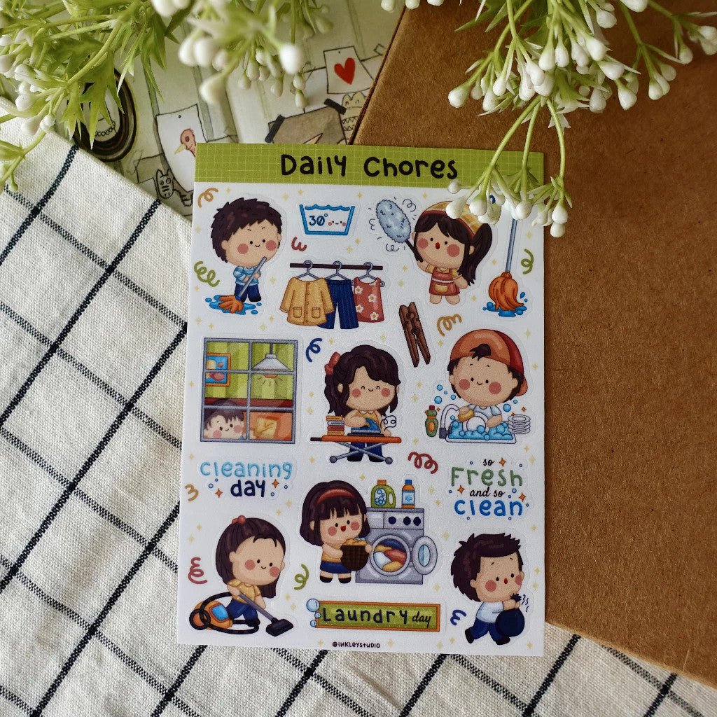Daily Chores Sticker Sheet  | Waterproof  | Cleaning Aesthetic Sticker | Sticker Sheet Pack | Planner Sticker
