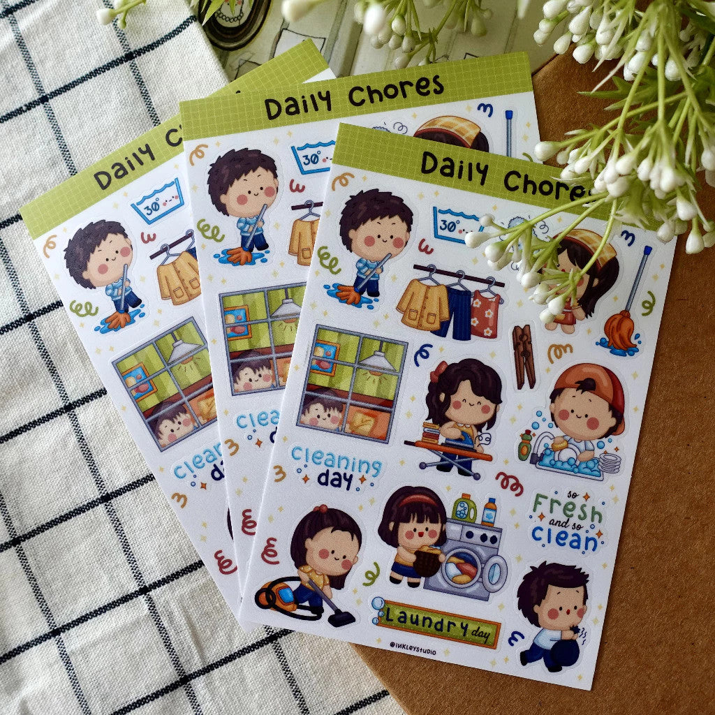 Daily Chores Sticker Sheet  | Waterproof  | Cleaning Aesthetic Sticker | Sticker Sheet Pack | Planner Sticker