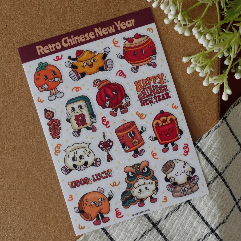 Lunar New Year Sticker Sheet  | Waterproof  | Chinese New Year Aesthetic Sticker | Retro Sticker Sheet Pack | Planner Sticker