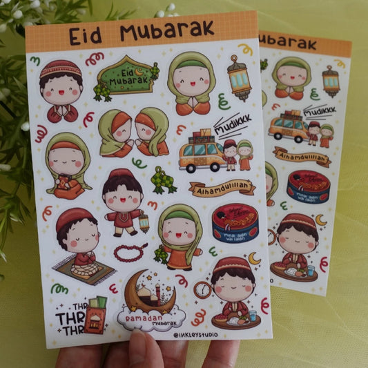 Lebaran Stickers Sheet Series | Waterproof  | Eid Mubarak Aesthetic Sticker | Ramadan Sticker Sheet Pack | Planner Sticker
