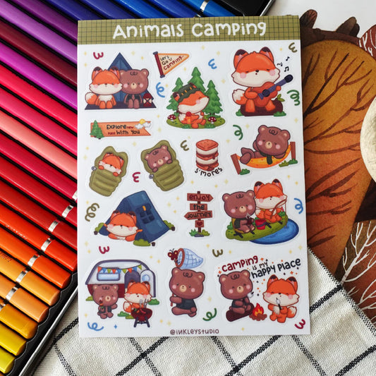 Animal Camping Sticker Sheet Series | Waterproof  | Aesthetic Sticker | Sticker Sheet Pack | Planner Sticker