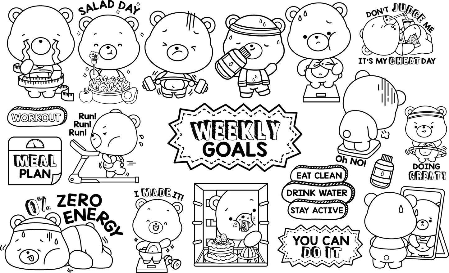 Working Out Clipart - Cute Bear Clip Art Coloring