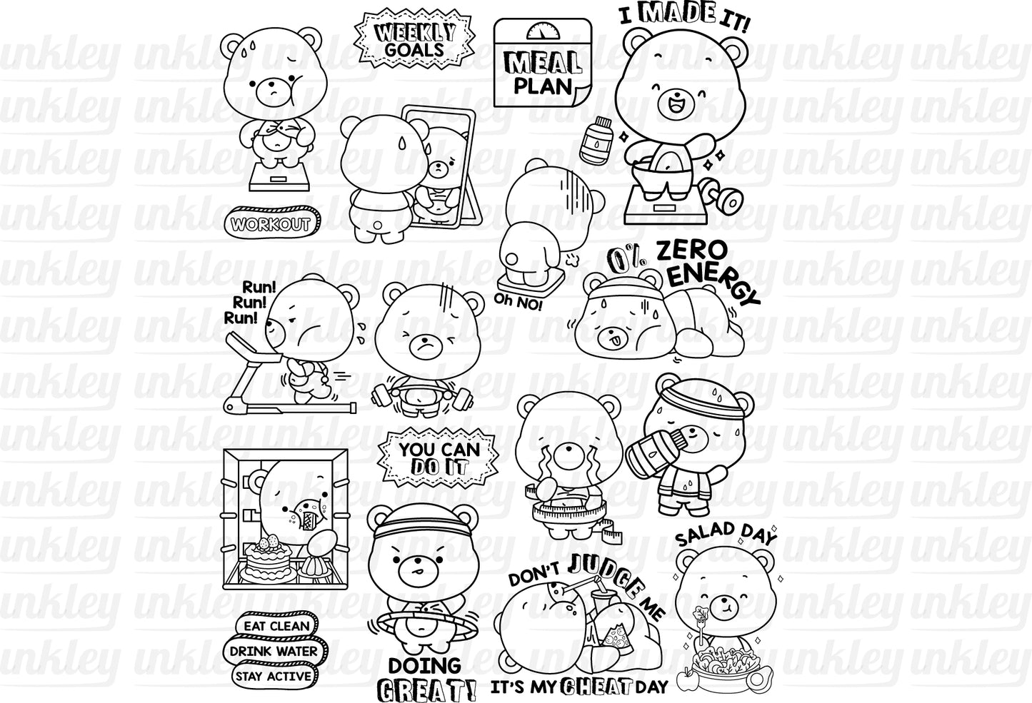 Working Out Clipart - Cute Bear Clip Art Coloring