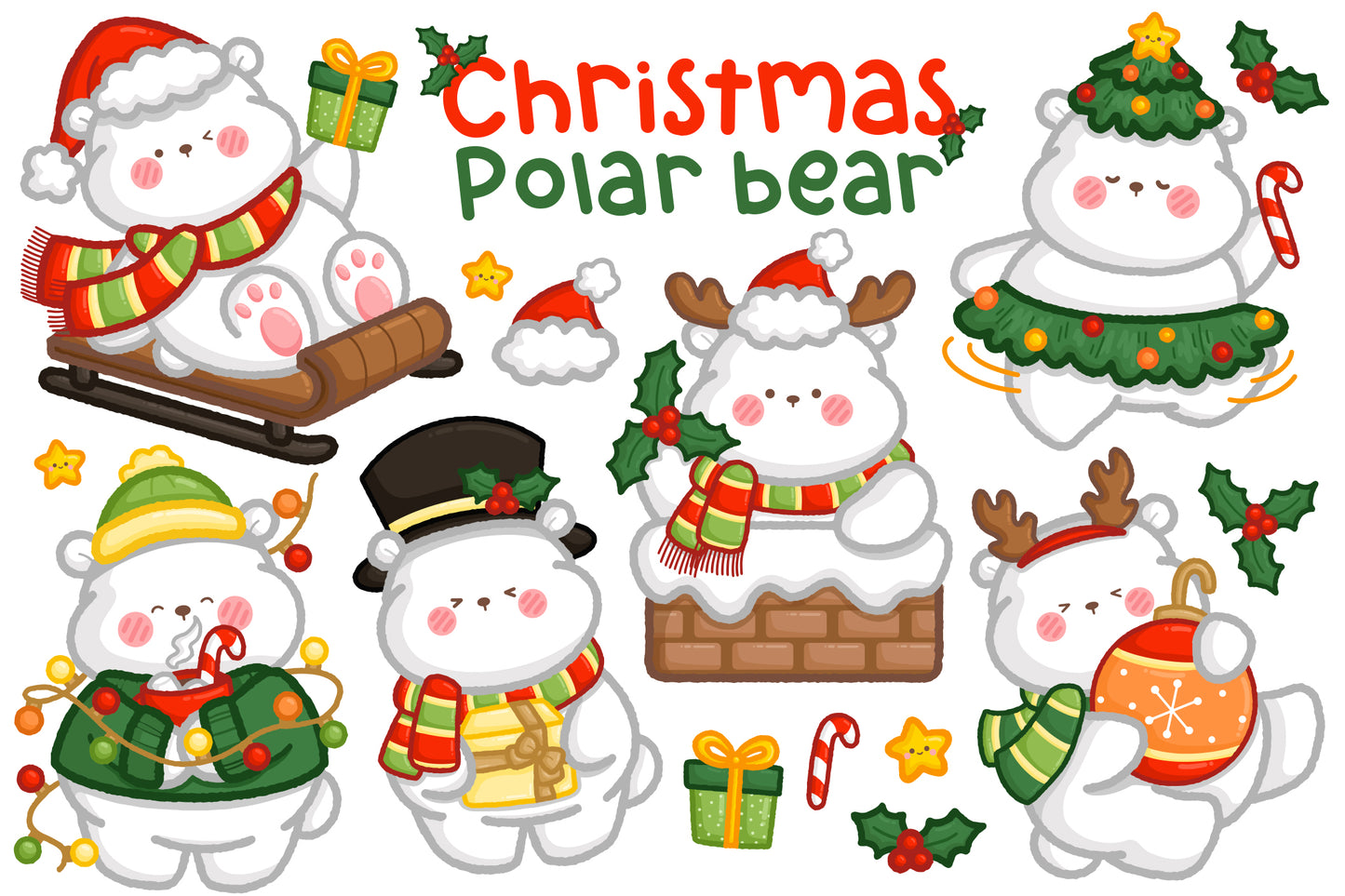 Hand Drawn Christmas Polar Bear Clipart