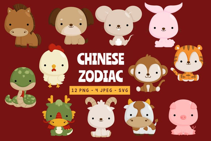 Doodle Chinese Zodiac Clipart - Cute Animal Clip Art – inkleystudio