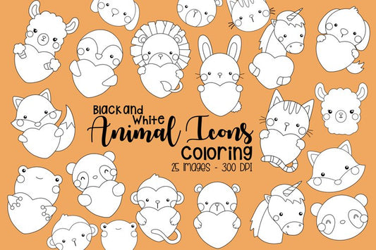 Black and White Coloring Animal Icons