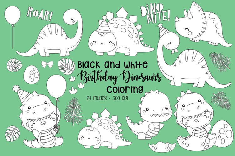 Black and White Coloring Jurassic Animal Clipart