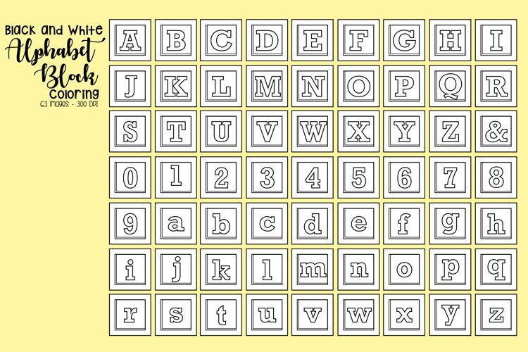 Black and White Coloring Alphabet Block Clipart
