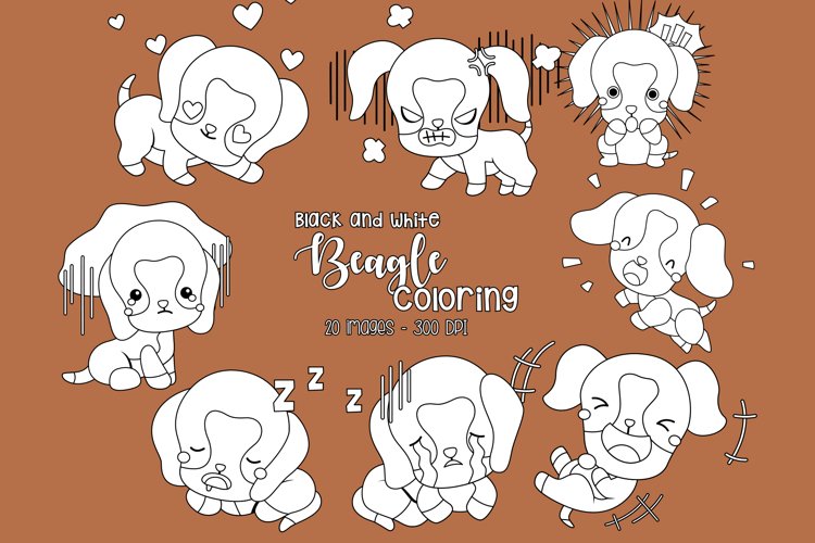 Black and White Cute Beagle Clipart - Dog Breed Clip Art