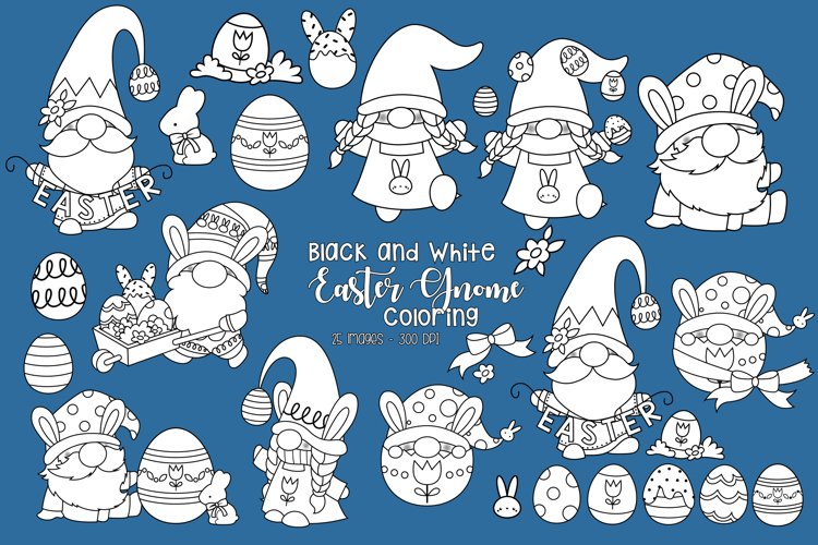 Black and White Easter Gnome Clipart