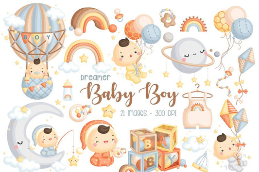 Baby Boy Clipart - Cute Dreamer Baby Boy Clip Art