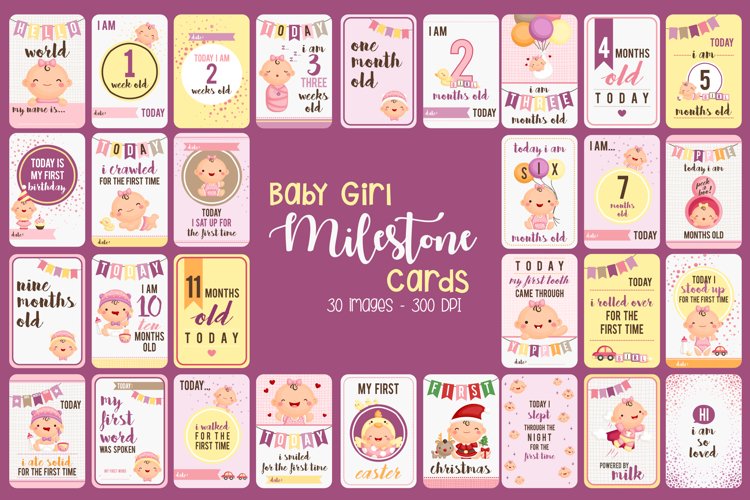Baby Milestone Cards - Cute Baby Clipart