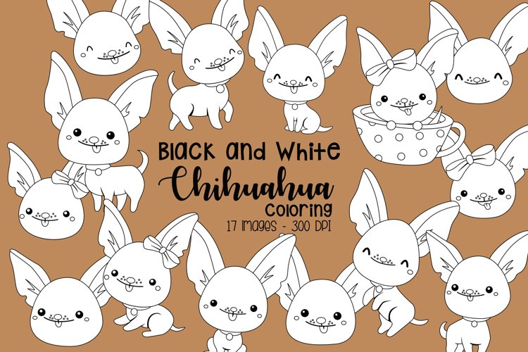 Black and White Coloring Chihuahua Clipart