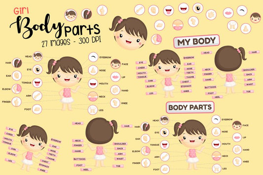 Girl Body Parts Clipart - Kids Body Part Chart Clip Art
