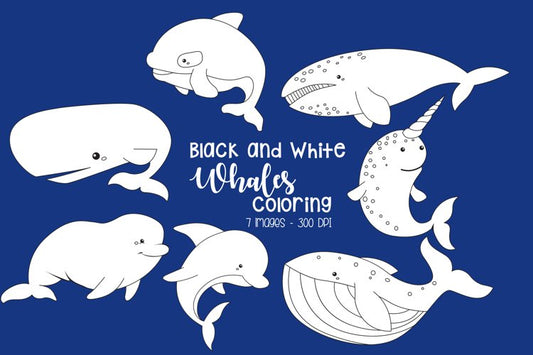 Black and White Coloring Whales