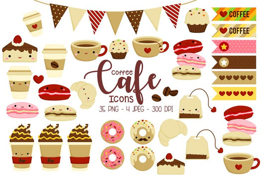 Doodle Coffee Cafe Clipart - Cute Food and Drinks Clip Art