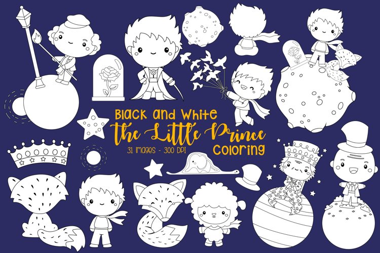 Black and White Coloring The Little Prince Clipart