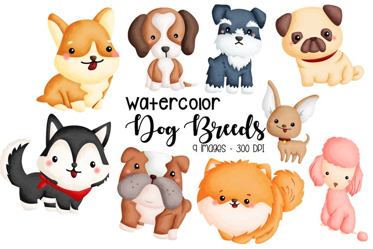 Watercolor Dog Breed Clipart - Cute Animal