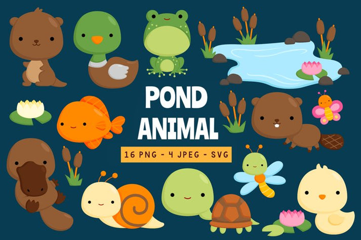 Doodle Cute Pond Animals Clipart - Cute Animals Clip Art – inkleystudio