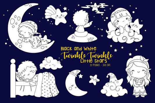 Black and White Twinkle Twinkle Little Star Clipart