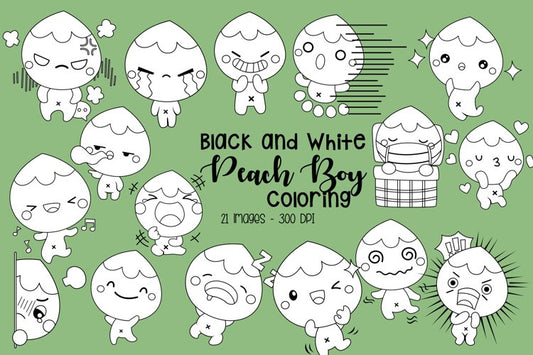 Black and White Peach boy Clipart - Expression Clip Art