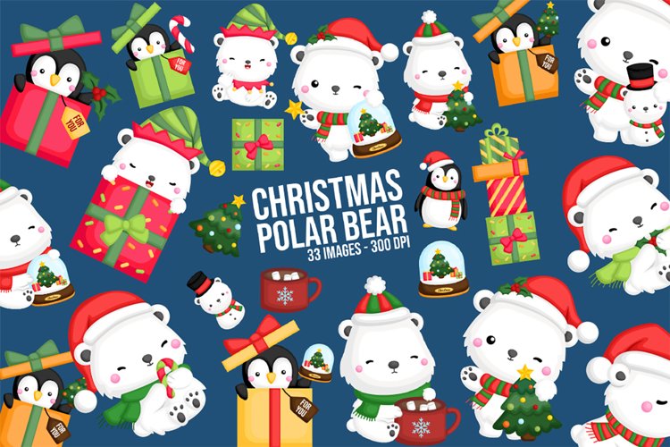 Cute Christmas Clipart - Polar Bear Clip Art - PNG SVG