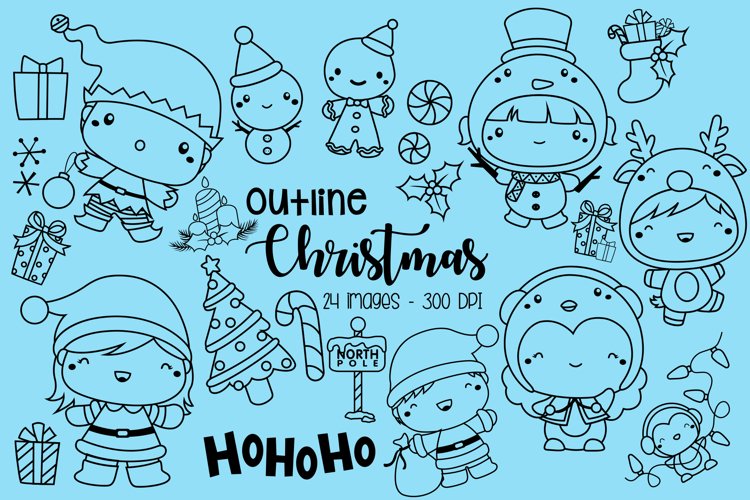 Black and White Christmas Outline