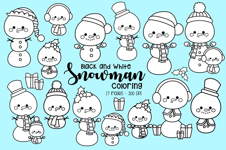 Black and White Coloring Christmas Snowman Clipart
