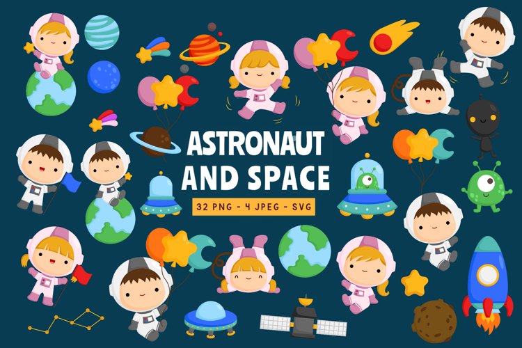 Doodle Cute Astronaut in Space - Cute Astronauts Clip art
