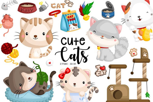 Cute Cats Clipart - Feline Animal Clip Art