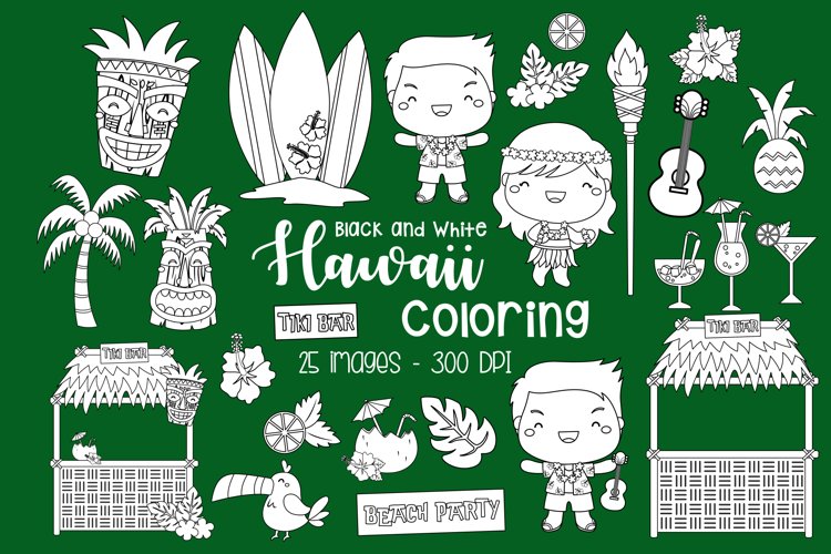 Black and White Hawaii Luau Culture and Tradition Clipart