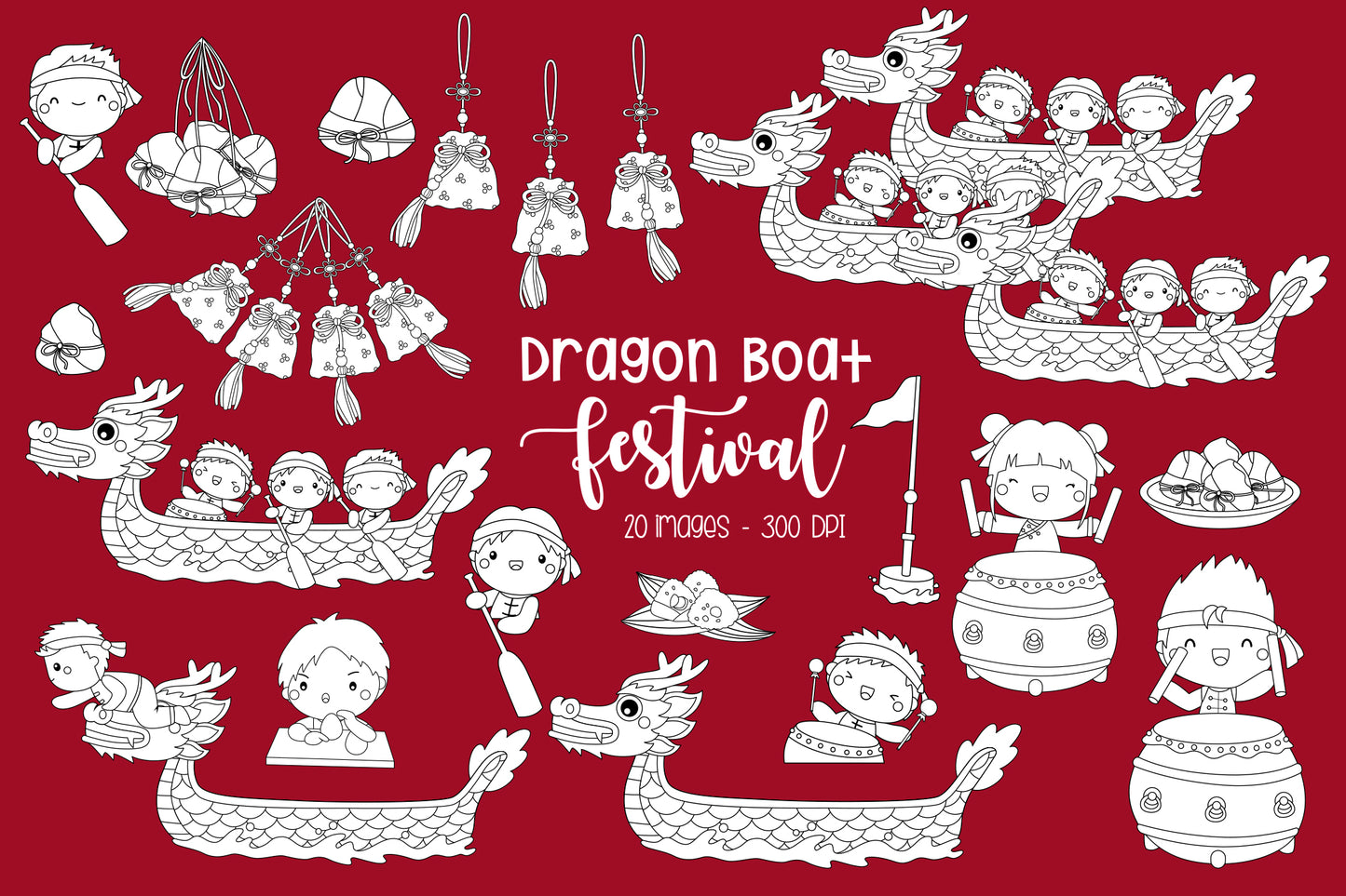 Dragon Boat Festival Clipart - Black and White Clip Art