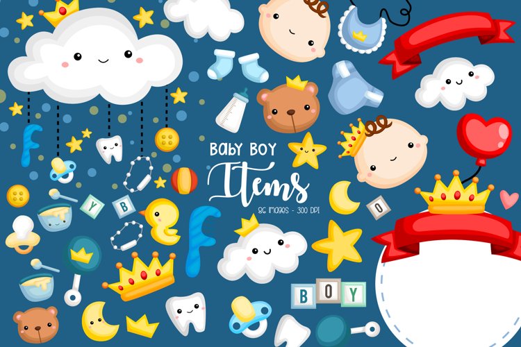 Cute Baby Boy Clipart - Baby Boy and Items