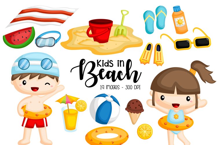 Kids in Beach Clipart - Cute Kids Clip Art